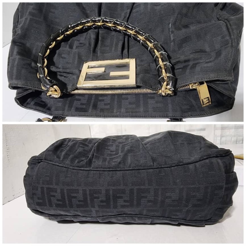 Authentic FENDI Zucca Print Canvas Large Mia Shoulder Bag Black - Picture 10 of 16